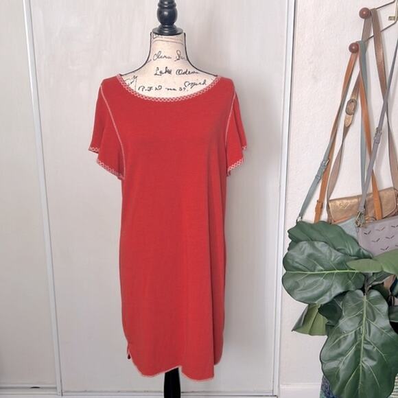 Max Studio Weekend Rust Flutter Sleeve Embroidered Dress size Large - Picture 2 of 10